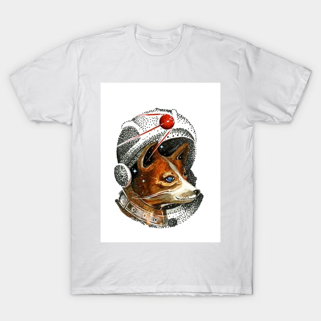 Dogs being man's best friend, The first cosmonaut,  Strelkaa, Space, Galaxy, Universe, Print Art T-Shirt by IvanJoh
